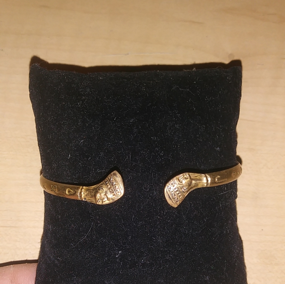 Antique revival brass Nefertiti cuff bracelet